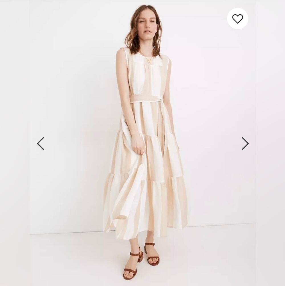 Laude The Label x Madewell Dress Organic Linen Tiered Maxi Tulum Stripe L Boho